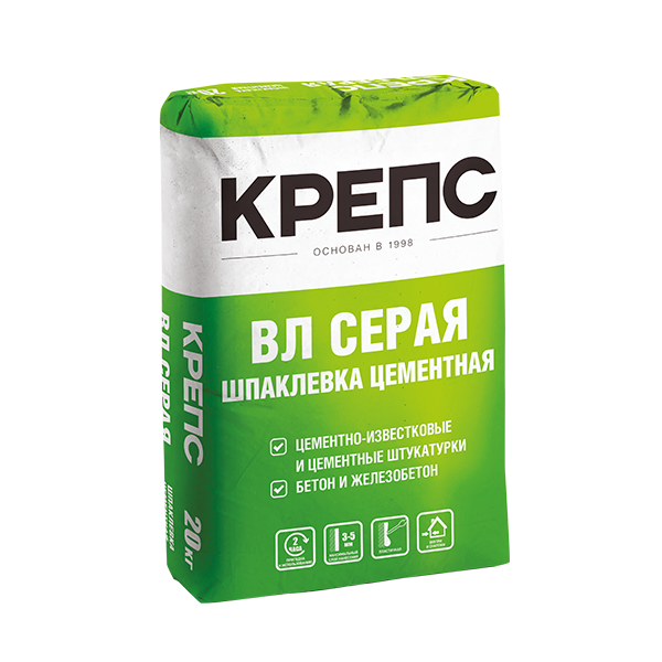 Шпаклевка цементная Крепс ВЛ серая 20 кг- nav